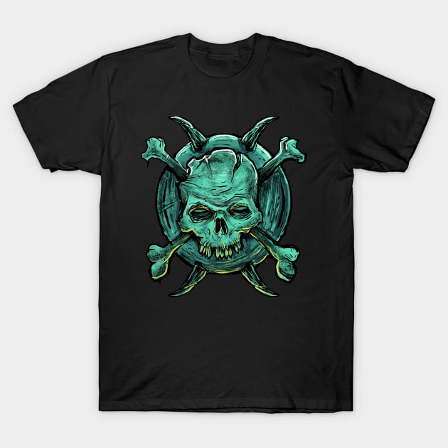 Skull and Crossbones Metal T-Shirt by DeathAnarchy